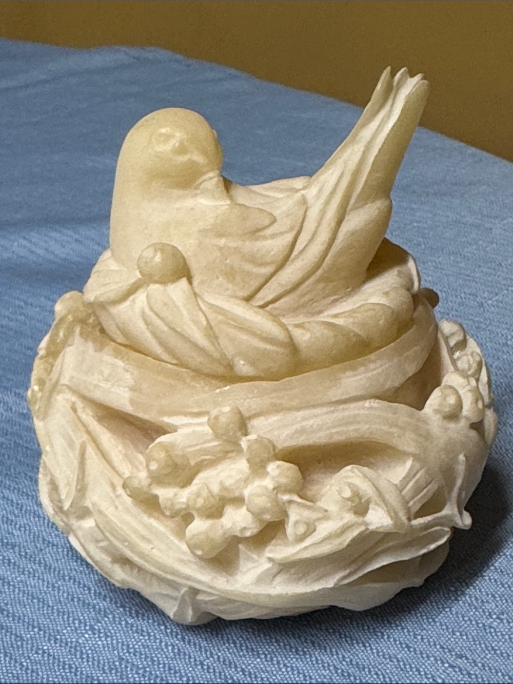 Dove on a nest tea light candle holder or lidded trinket box resin 4” tall